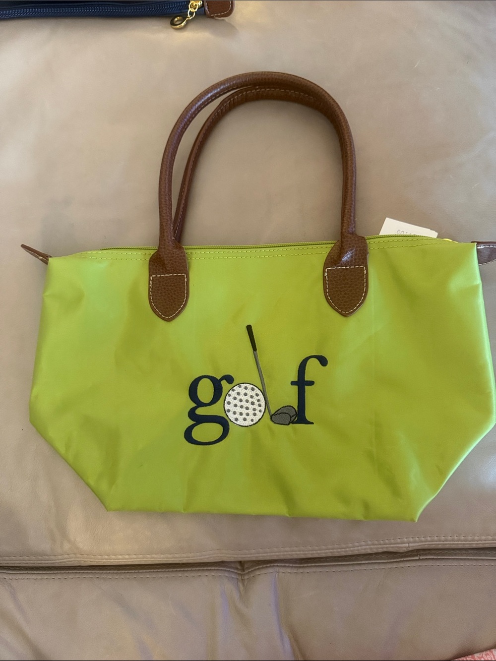 Women’s Lime Green Golf Tote Bag with Brown Handles